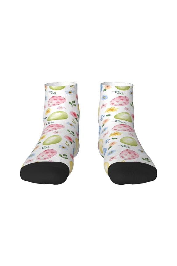 Easter Egg3 Pattern Quarter Crew Socks,Toe Seamed Ankle Socks,Cotton Cushioned Breathable Athletic Crew Sports Socks