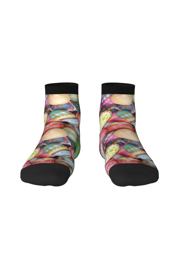 Easter Eggs Pattern Quarter Crew Socks,Toe Seamed Ankle Socks,Cotton Cushioned Breathable Athletic Crew Sports Socks