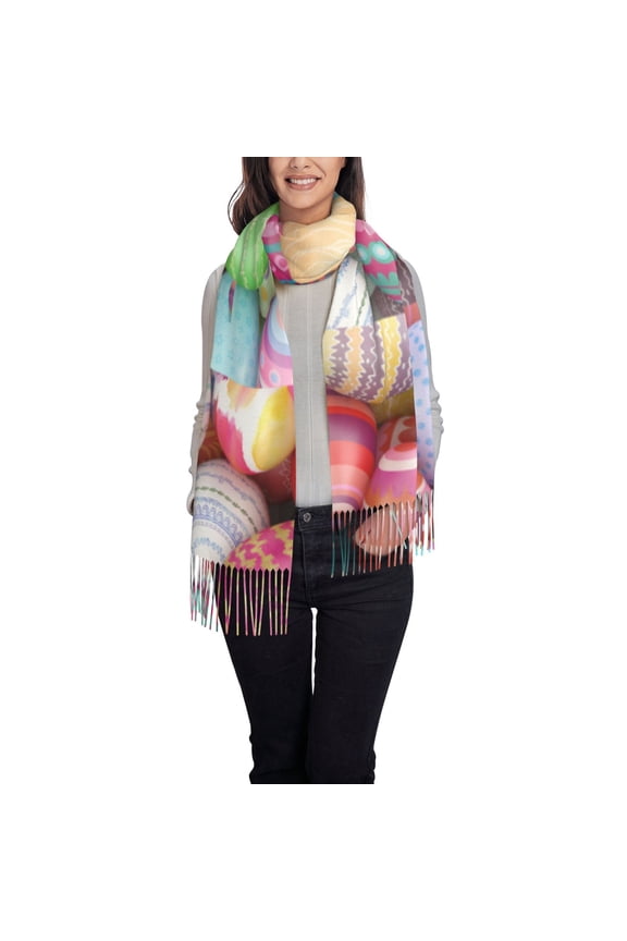 Easter Eggs Women's Traditional Scarf Wrap Tassel Shawl Fringes Neck Head Shawl Retro Scarf