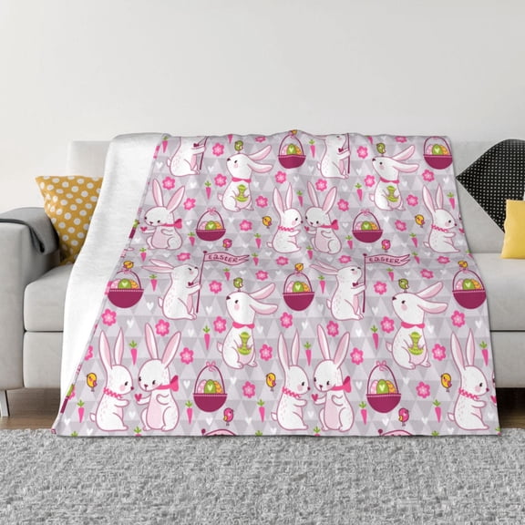 Rateoe Easter Rabbit Pattern Flannel Throw Blanket, Ultra-soft Blanket for Bed, Couch, Car, Hypoallergenic Anti-pilling blanket-60"x50"(Horizontal)