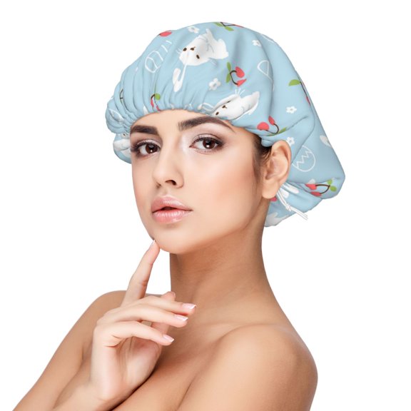 Rateoe Easter Rabbit Pattern Silk Satin Hair Bonnet for Sleeping, Adjustable Sleep Cap Turban for Women , Curly Straight Hair Long Large Braid
