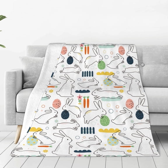 Rateoe Easter Rabbit Print Fuzzy Fleece Throw Blanket Extra Large,Super Soft,Fluffy and Warm Blankets for Couch,Bed,All Season Use (50"x40")