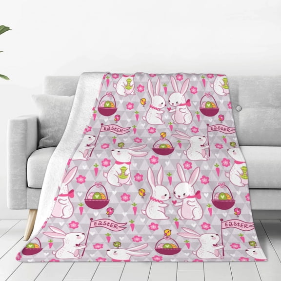 Rateoe Easter Rabbit Print Fuzzy Fleece Throw Blanket Extra Large,Super Soft,Fluffy and Warm Blankets for Couch,Bed,All Season Use (60"x50")