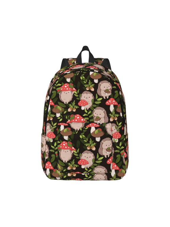 Edgehog and Mushrooms Pattern Canvas College Laptop Backpack,Travel Daypack,Durable Rucksack Travel Notebook Bag School Backpack Book Bag for Men Women-Medium