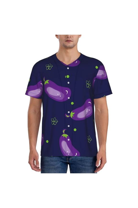 Eggplant Pattern Men’s Baseball Short Sleeve Polo Shirt, Midweight Men's Shirt Golf Shirt Polo Shirts Quick Dry Short-Large