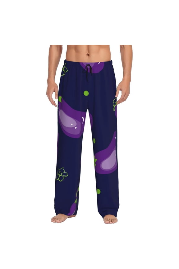 Eggplant Pattern Men’s Ultra-Soft Comfy Pajama Lounge Pants Sleepwear,Comfortable Lounge Wear,lightweight Pajamas, Casual Home Wear-Small