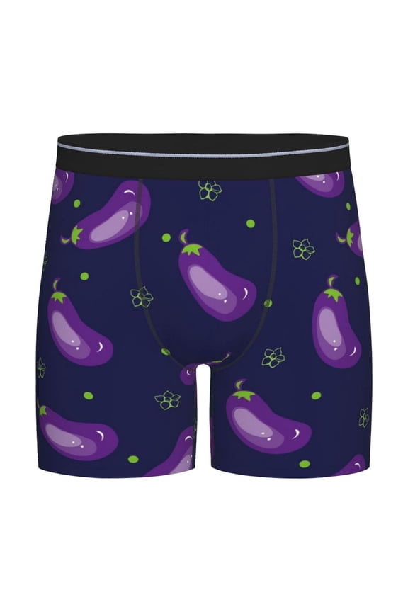 Eggplant Print Men’s Underwear Boxer Briefs Soft Comfortable Underwear Boxer Briefs, Long Leg Briefs,Anti-chafing Boxer Briefs