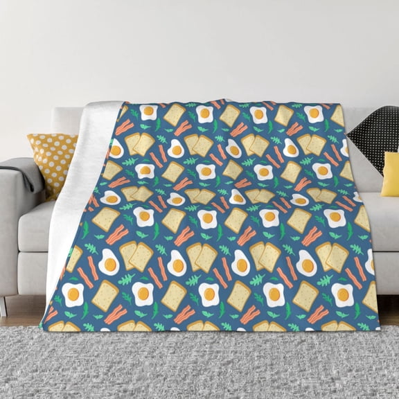 Rateoe Eggs Toast Bacon And Arugula Pattern Flannel Throw Blanket, Ultra-soft Blanket for Bed, Couch, Car, Hypoallergenic Anti-pilling blanket-80"x60"(Horizontal)