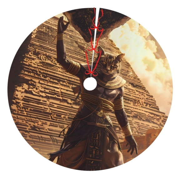 Rateoe Egyptian Cat Pharaoh Magic Print Christmas Tree Skirt 30" for Xmas Holiday New Year Party Circle Tree Mat Ornaments Decoration