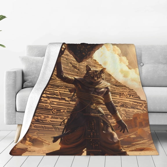 Rateoe Egyptian Cat Pharaoh Magic Print Fuzzy Fleece Throw Blanket Extra Large,Super Soft,Fluffy and Warm Blankets for Couch,Bed,All Season Use (40"x30")