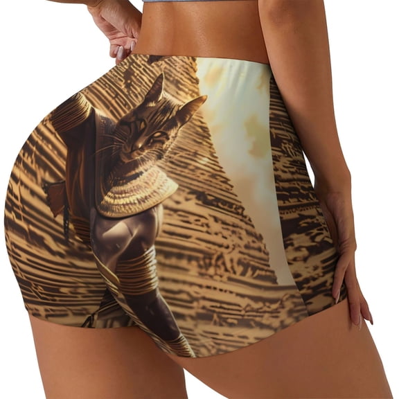 Rateoe Egyptian Cat Pharaoh Magic Printed Power Workout Shorts for Women Tummy Control Squat Proof Ribbed Thick Seamless Scrunch Active Short-Medium