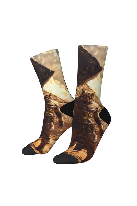 Egyptian Cat Pharaoh Magic for Women Casual Calf Socks - Cute Crew Socks - Thin Soft Above Ankle Socks Size 5-11