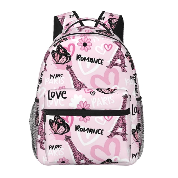 Rateoe Eiffel Tower and Butterflies Pattern Casual Backpack for School, Work, Travel – Adjustable Straps, Multiple Compartments – Ergonomic Design, Fits Laptops and Tablets