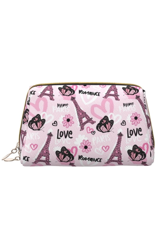 Eiffel Tower and Butterflies for Travel Makeup Bag,Large Capacity Cosmetic Bags for Women,Waterproof Portable Pouch Open Flat Toiletry Bag Make up Organizer