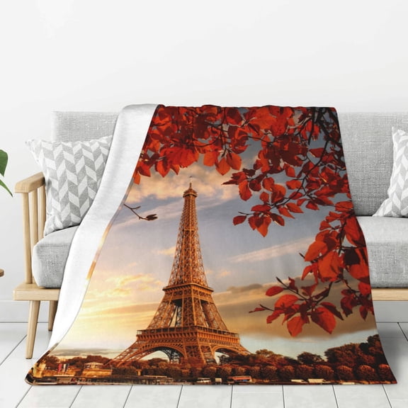 Rateoe Eiffel Tower Pattern Flannel Throw Blanket, Ultra-soft Blanket for Bed, Couch, Car, Hypoallergenic Anti-pilling blanket-50"x40"(Vertical)