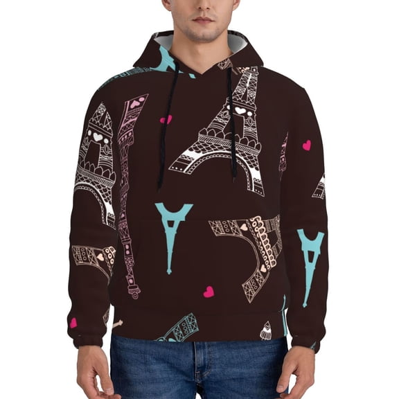 Rateoe Eiffel Tower Pattern Mens Hoodie, Pullover Hooded Sweatshirt, Kangaroo Pocket Hoodie Ideal for Daily Wear, Travel and Home-3X-Large