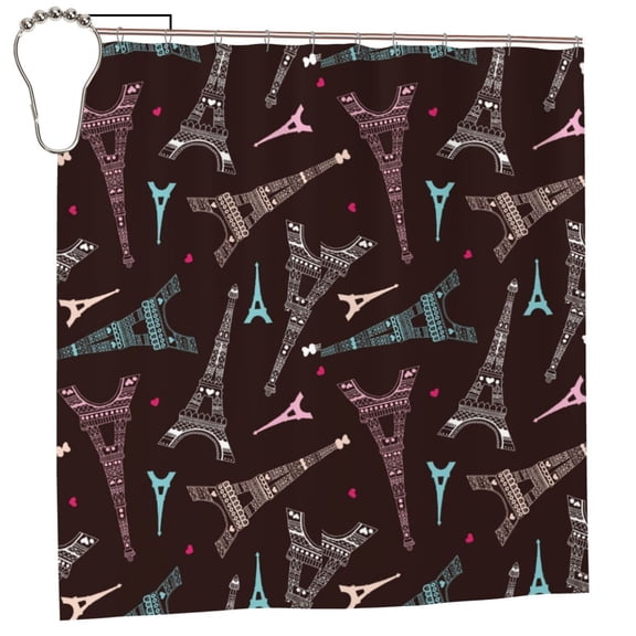 Rateoe Eiffel Tower Shower Curtain - Fancy Bathroom Shower Curtain Sets - Waterproof Shower Curtain with Hooks with 12 Plastic Hooks 72x72 Inches