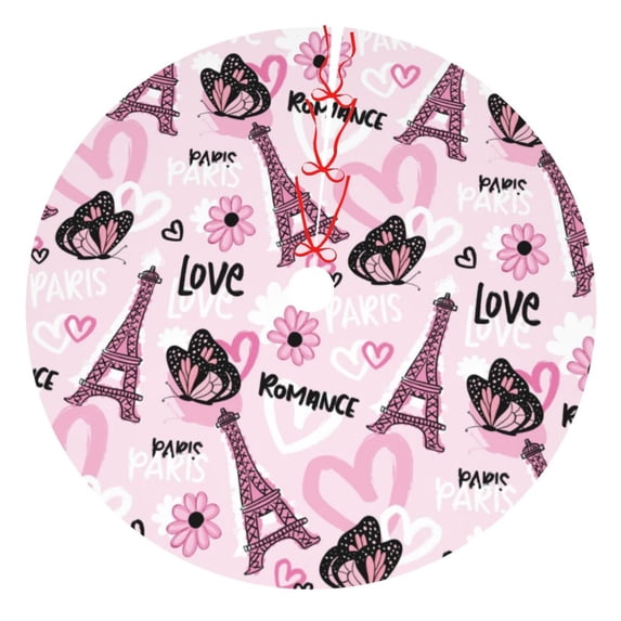 Rateoe Eiffel Tower and Butterflies Print Christmas Tree Skirt 48" for Xmas Holiday New Year Party Circle Tree Mat Ornaments Decoration