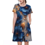 blue and gold casual dress Dresses art print fashion illustration – Lalana Arts main image 1