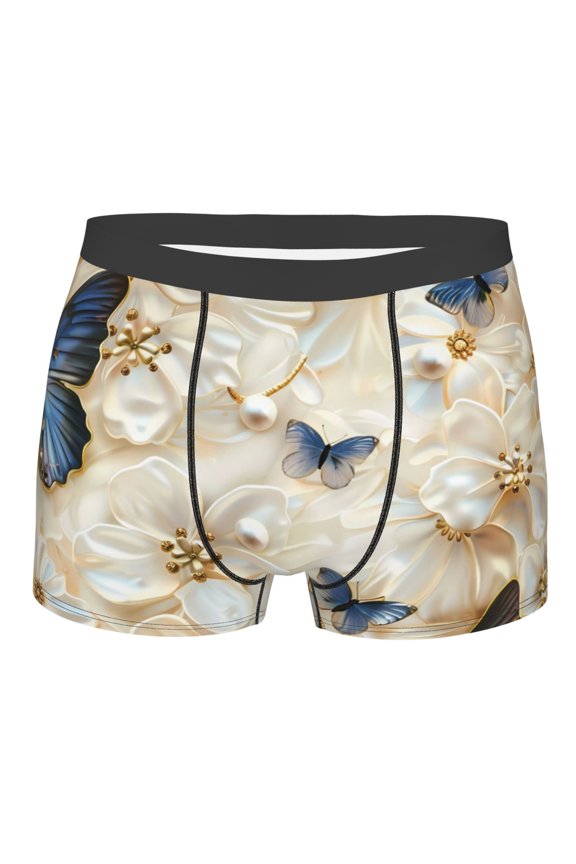 Elegant Butterflies And Pearls Mens Boxer Briefs Poly Spandex Performance Boxer Briefs Underwear Hem Boxer Briefs - Large
