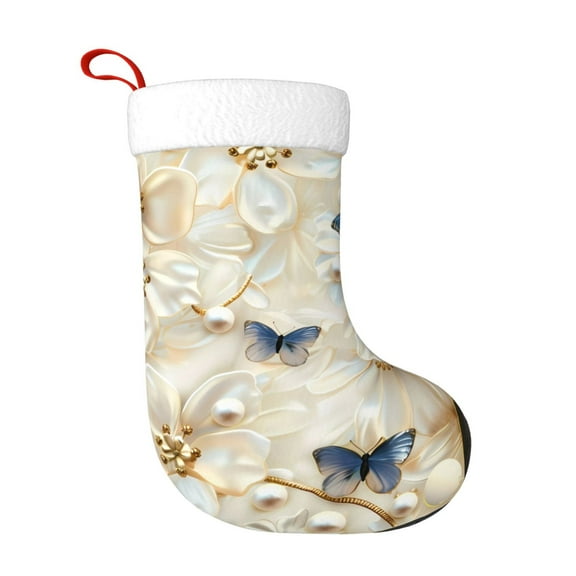 Rateoe Elegant Butterflies And Pearls Print Christmas Stockings,18 Inch Large Christmas Stockings Decoration Ornaments for Holiday Home Fireplace Indoors