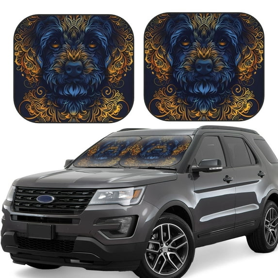 Rateoe Elegant Dog Mandala Art Pattern 2 Piece Car Windshield Sun Shade Foldable | Front Windshield Shade for Sun, Heat and UV Rays | Sunshade for Car Front Window-Medium