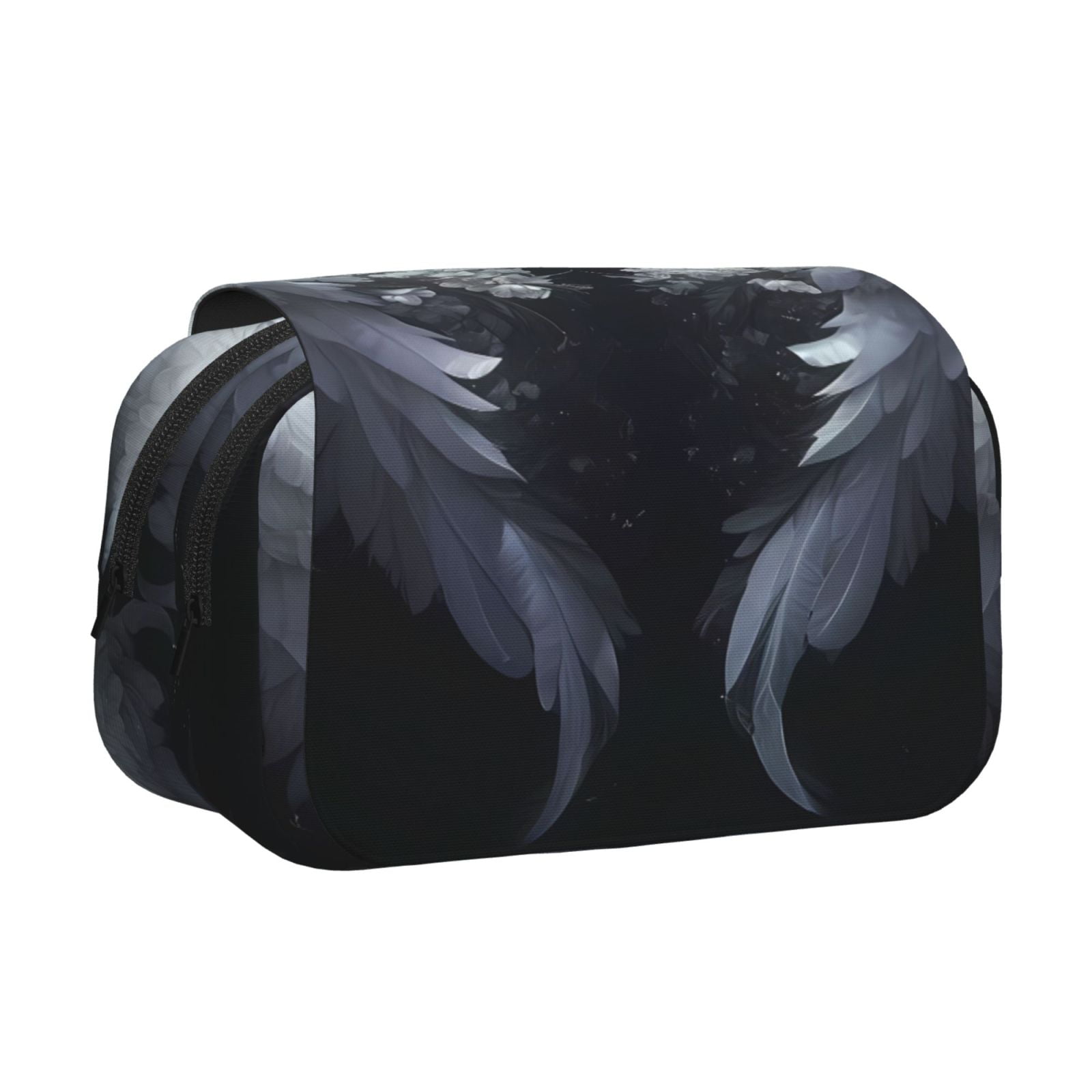 Rateoe Elegant Feathered Floral Wings Pattern Double Clamshell Pen Case, Storage Organizer with Two Zipper Compartments– Holds Up to 50 Pencils & Pens