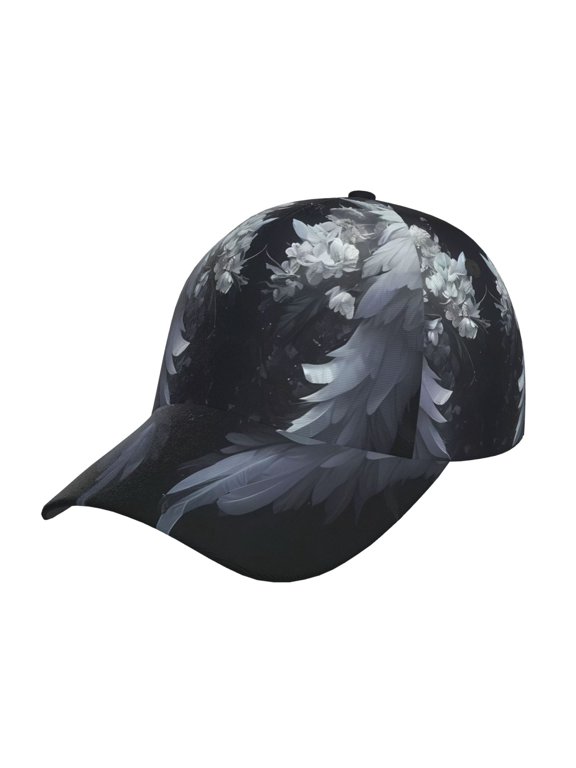 Elegant Feathered Floral Wings Pattern Mens Baseball Cap Adjustable Curved Brim Hat, Soft Cotton Sports Cap for Outdoor, Casual, and Everyday Wear, Comfortable & Breathable