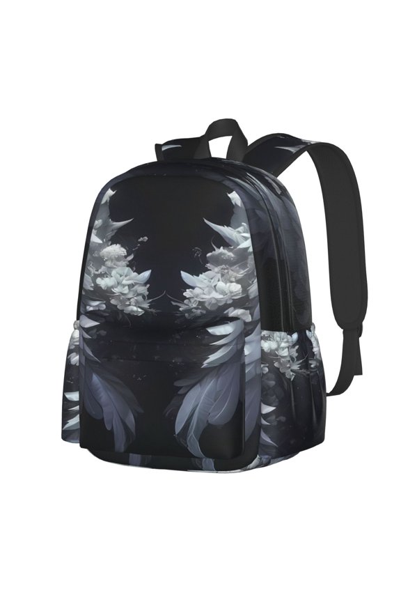 Elegant Feathered Floral Wings Pattern Student Backpack,Backpack for School,Lightweight Bag,Travel Backpack,Outdoor Backpack,Large Capacity Backpack