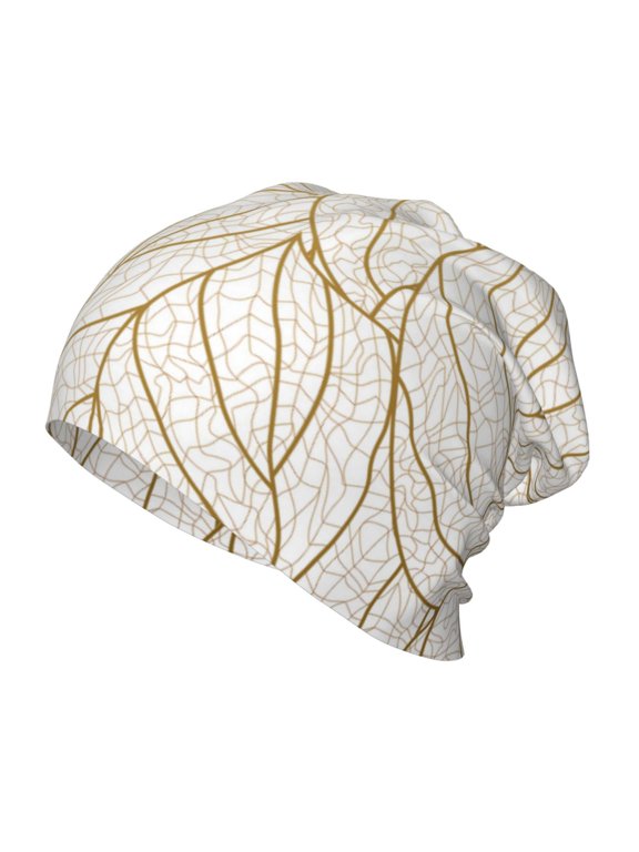 Elegant Gold Leaf Pattern Kids Beanie Warm Knit Beanie Hats Boys Girls Winter Hat Soft Slouchy Hats for Kids