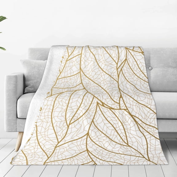 Rateoe Elegant Gold Leaf Pattern Print Fuzzy Fleece Throw Blanket Extra Large,Super Soft,Fluffy and Warm Blankets for Couch,Bed,All Season Use (50"x40")