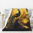 thumbnail image 1 of Rateoe Elegant Gold Leaf Peacock Pattern Flannel Throw Blanket, Ultra-soft Blanket for Bed, Couch, Car, Hypoallergenic Anti-pilling blanket-40"x30"(Vertical), 1 of 6