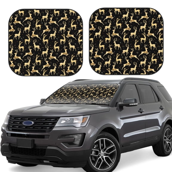 Rateoe Elegant Gold Moose Pattern 2 Piece Car Windshield Sun Shade Foldable | Front Windshield Shade for Sun, Heat and UV Rays | Sunshade for Car Front Window-Large