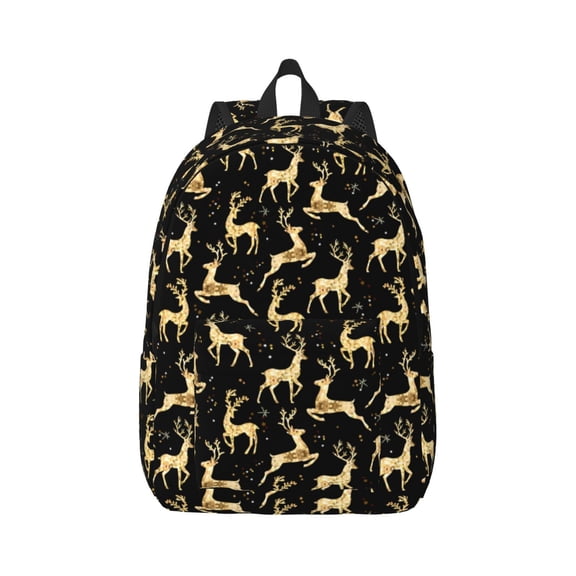 Rateoe Elegant Gold Moose Pattern Canvas College Laptop Backpack,Travel Daypack,Durable Rucksack Travel Notebook Bag School Backpack Book Bag for Men Women-Medium