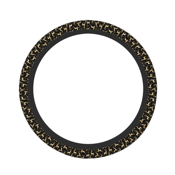 Rateoe Elegant Gold Moose Pattern Elastic Stretch Steering Wheel Cover, Universal 15 inch, Microfiber Breathable , Anti-Slip, Odorless, Easy Carry