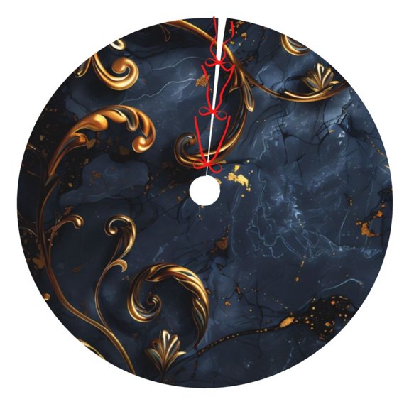 Rateoe Elegant Gold Scrollwork Print Christmas Tree Skirt 48" for Xmas Holiday New Year Party Circle Tree Mat Ornaments Decoration