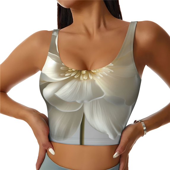 Rateoe Elegant Ivory Flower Print Womens' Sports Bras Scoop Neck Sports Vest- Padded U Back Seamless High Impact Support-Small