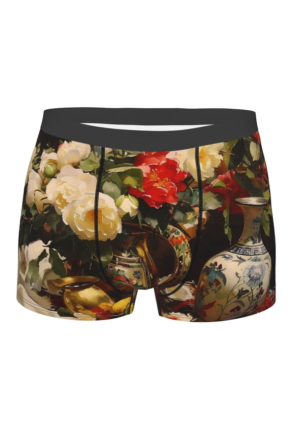 Elegant Still Life Roses Mens Boxer Briefs Poly Spandex Performance Boxer Briefs Underwear Hem Boxer Briefs - X-Large