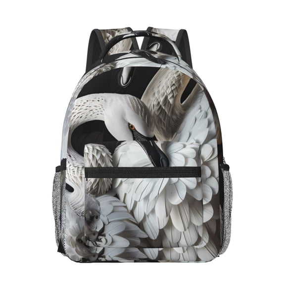 Rateoe Elegant Swans Black Background Pattern Durable Student Backpack Laptop Bag- Ergonomic Design, Waterproof Twill Fabric - Ideal for School, Travel, and Outdoor Activities-One Size