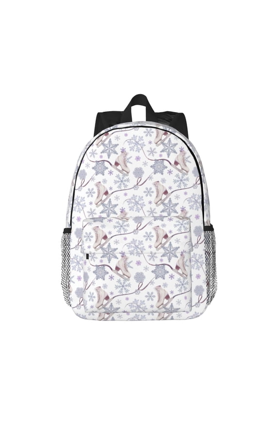Elegant ice skates snowflakes Pattern Student Backpack Water-resistant Backpack 15-inch Laptop Backpack Lightweight Adjustable School Backpack