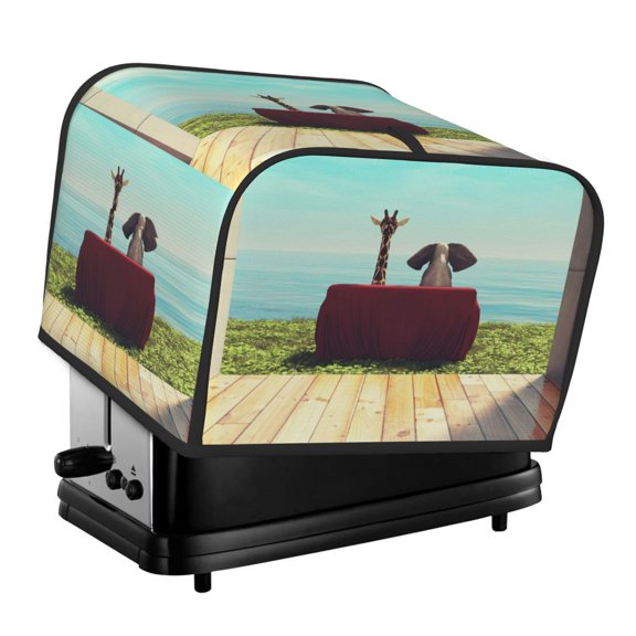 Rateoe Elehpant And A Giraffe Looking At The Sea Pattern Toaster Covers 4 Slice Wide Slot,Bread Machine Cover,Bread Dust Cover & Fingerprint Protection,Appliance Covers