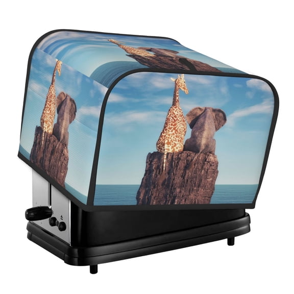 Rateoe Elephant And A Giraffe Sitting On A Rock Admiring The Ocean Pattern Toaster Covers 4 Slice Wide Slot,Bread Machine Cover,Bread Dust Cover & Fingerprint Protection,Appliance Covers