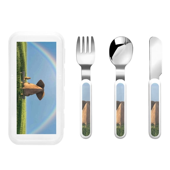Rateoe Elephant Dog for Stainless Steel Kids Silverware Set - Child and Toddler Safe Flatware - Children's Knife, Fork And Spoon Set