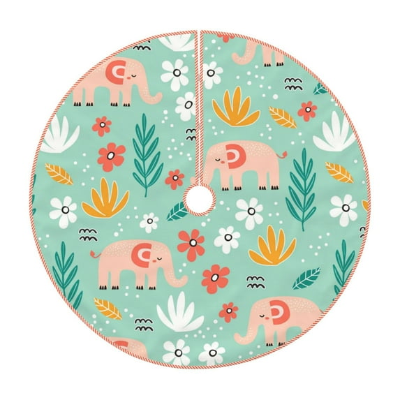 Rateoe Elephant and Flowers Pattern Christmas Tree Skirt with Ties , Christmas Tree Decorations, Farmhouse Christmas Decor Xmas Holiday Decorations-30"