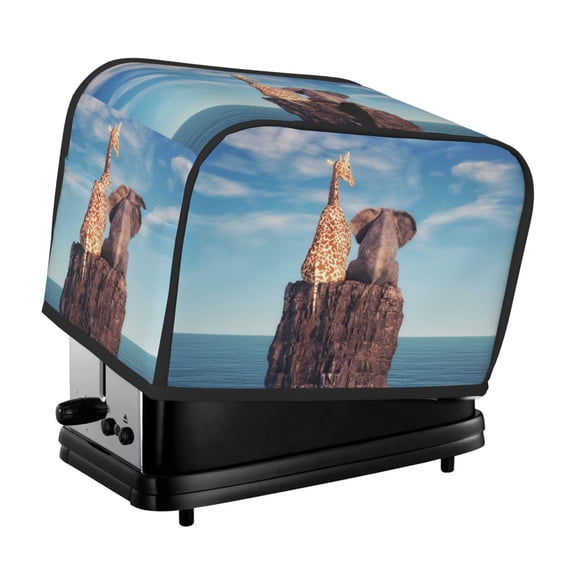 Rateoe Elephant And A Giraffe Sitting On A Rock Admiring The Ocean Pattern Toaster Covers 2 Slice Wide Slot,Bread Machine Cover,Bread Dust Cover & Fingerprint Protection,Appliance Covers