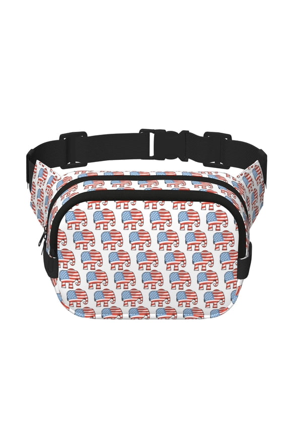 Elephant Print Fanny Pack Belt Bag for Women and Men, Square Double-Layer Waterproof Waist Pack with Adjustable Strap for Hiking, Jogging, Cycling