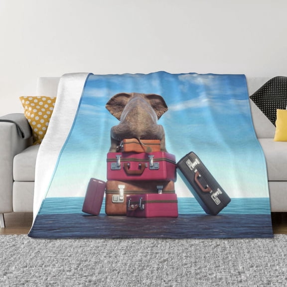 Rateoe Elephant Sits Pattern Flannel Throw Blanket, Ultra-soft Blanket for Bed, Couch, Car, Hypoallergenic Anti-pilling blanket-60"x50"(Horizontal)