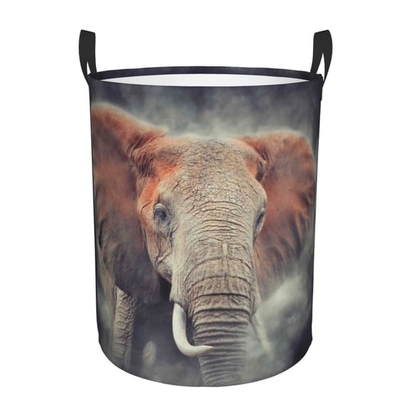 Rateoe Elephant in Smoke Pattern Round Laundry Hamper Basket, Tall Hamper Basket for Blanket Storage, Nursery Clothes Hamper for Laundry in Bedroom and College Dorm-Small
