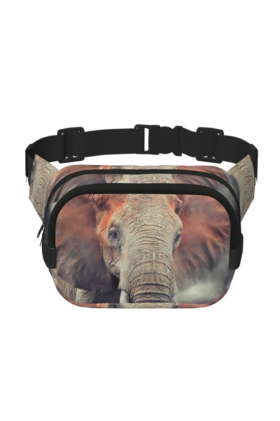 Elephant in Smoke Print Fanny Pack Belt Bag for Women and Men, Square Double-Layer Waterproof Waist Pack with Adjustable Strap for Hiking, Jogging, Cycling