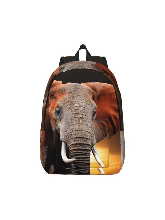 Elephant Sunset in Kenya Pattern Canvas College Laptop Backpack,Travel Daypack,Durable Rucksack Travel Notebook Bag School Backpack Book Bag for Men Women-Medium